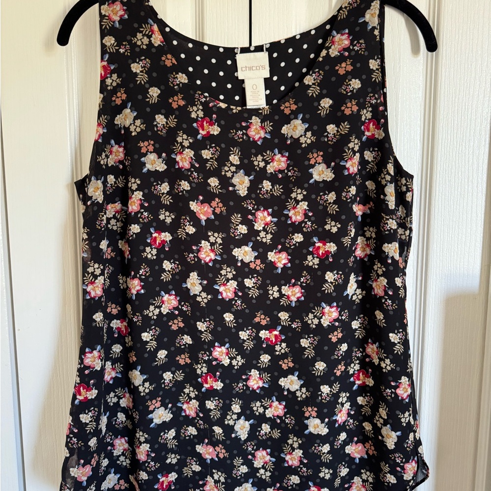 Chico's Black Pink Floral Tank Top